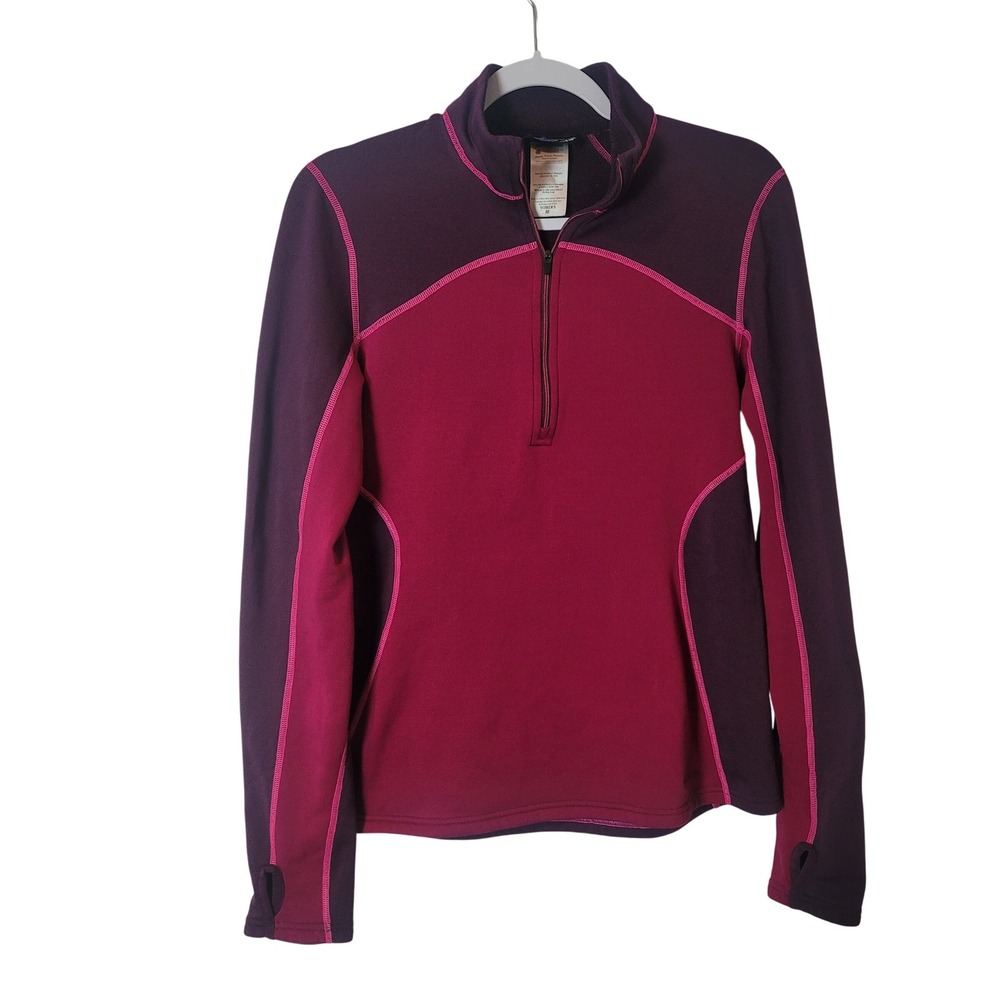 Patagonia 1/4 Zip Pullover Fleece Lined Magenta Purple Women Medium Thumb Holes